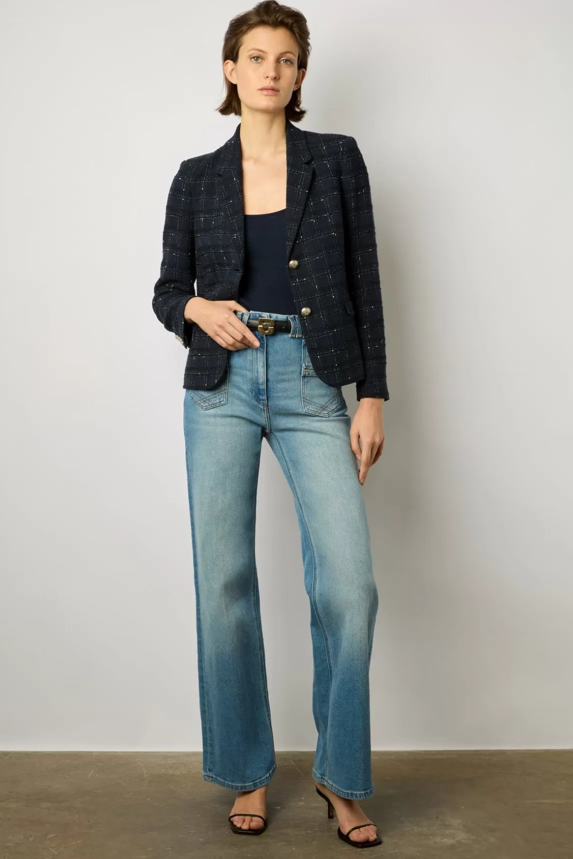 Gerard Darel Blazer En Tweed A Carreaux Marine - Bellie Store