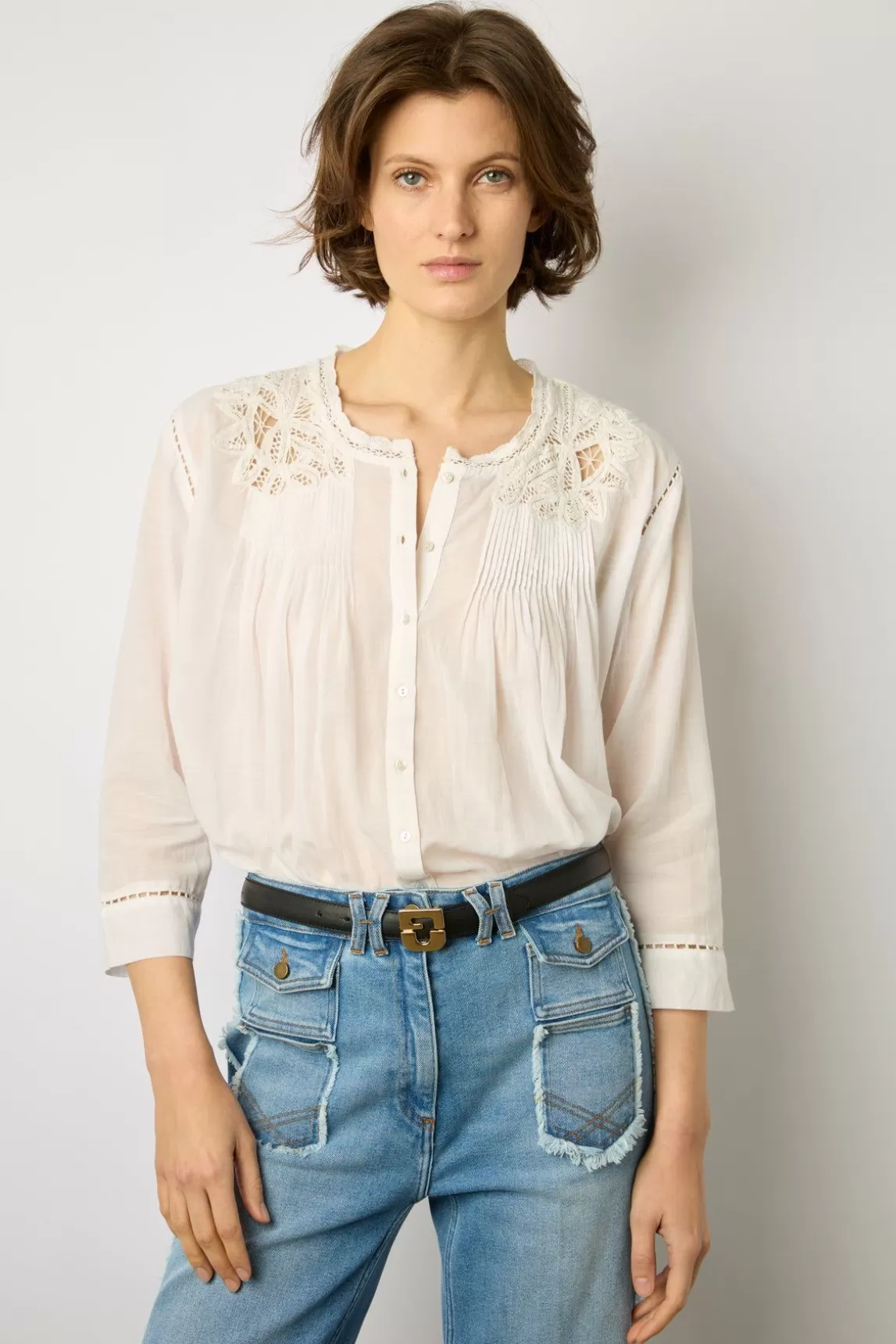 Gerard Darel Blouse Brodee Blanc - Aaya Best