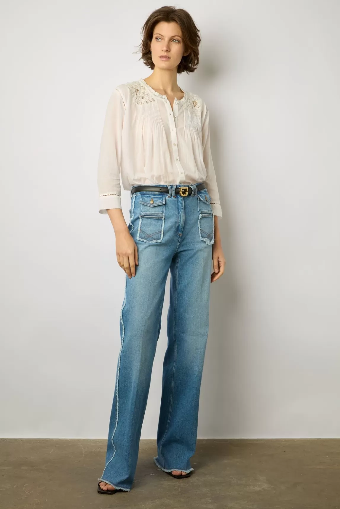 Gerard Darel Blouse Brodee Blanc - Aaya Best