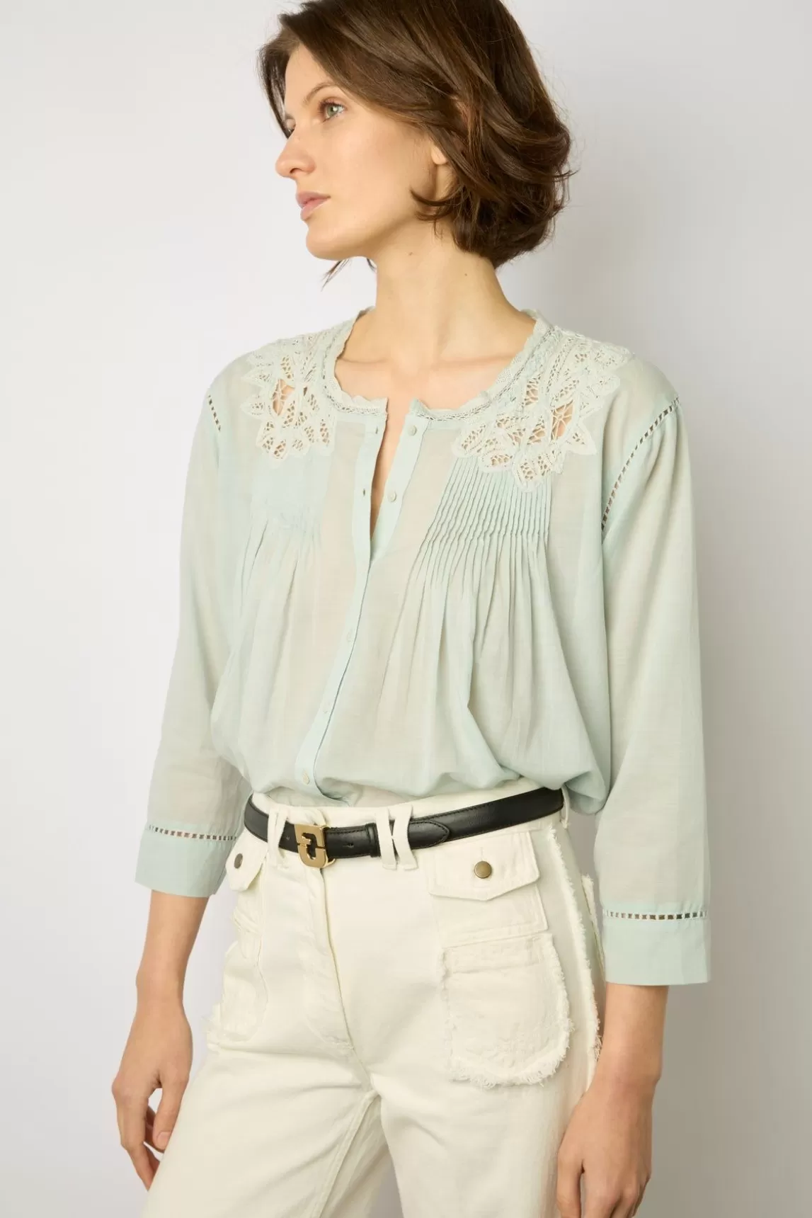 Gerard Darel Blouse Brodee Bleu Ciel - Aaya Best Sale