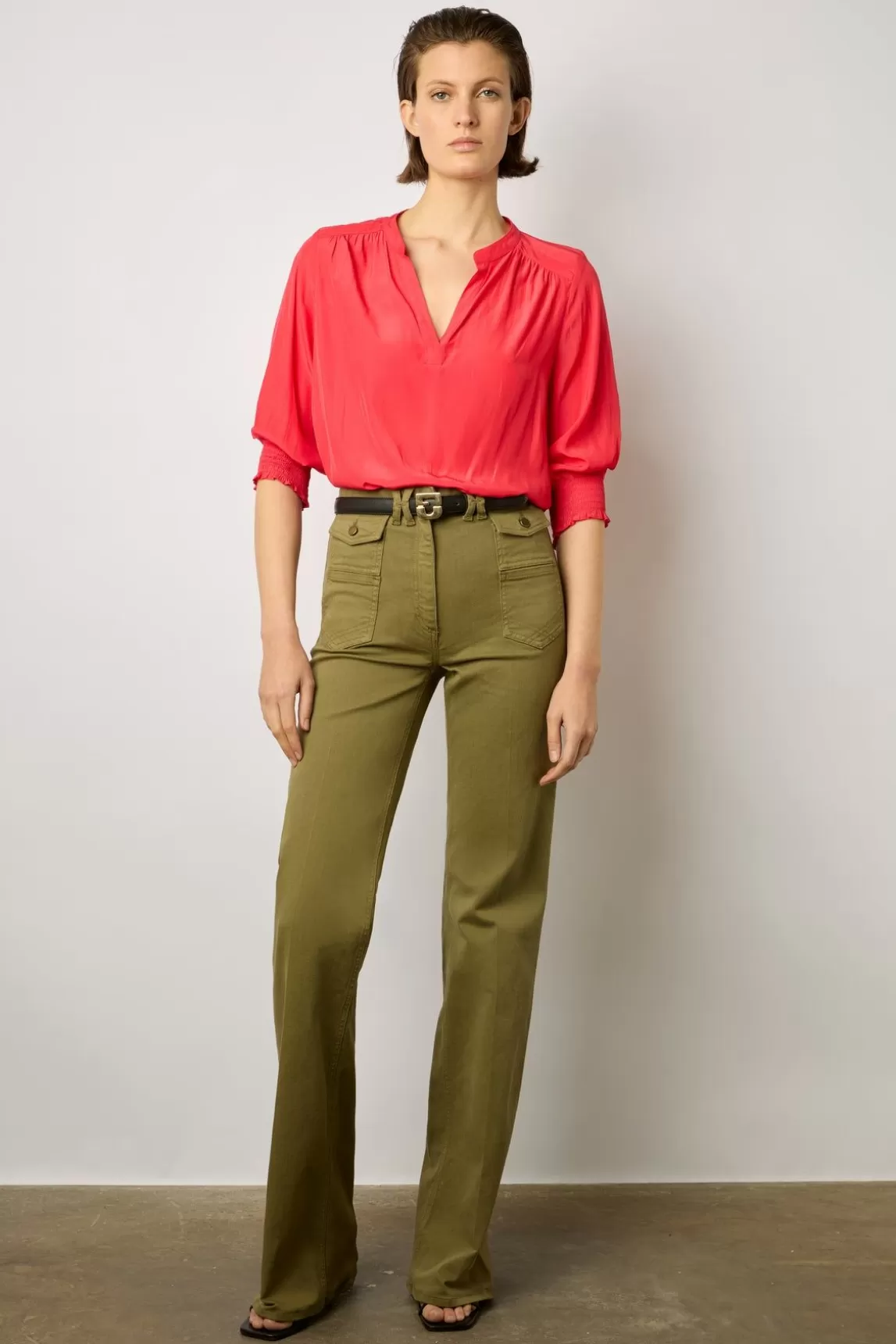 Gerard Darel Blouse Satinee Froncee Corail - Angela Clearance