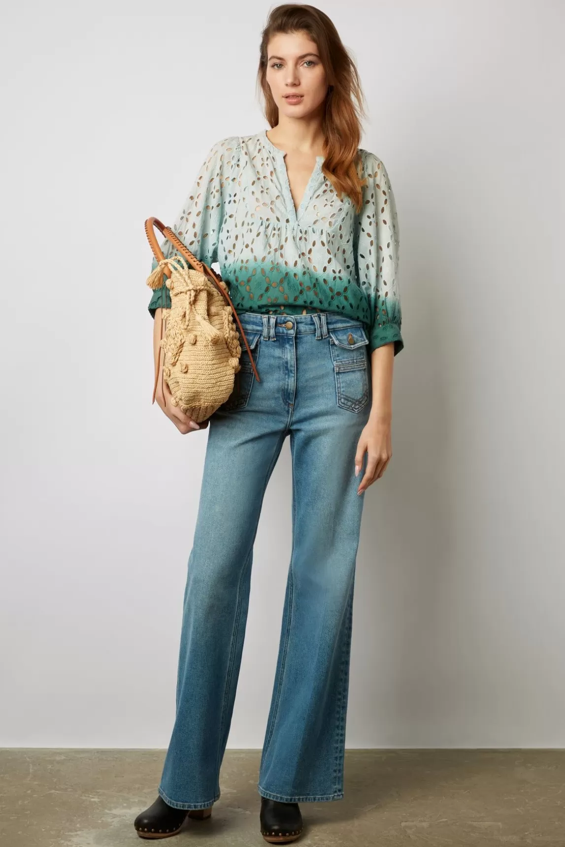 Gerard Darel Blouse Tie And Dye Brodee Vert D'Eau - Alyff Best