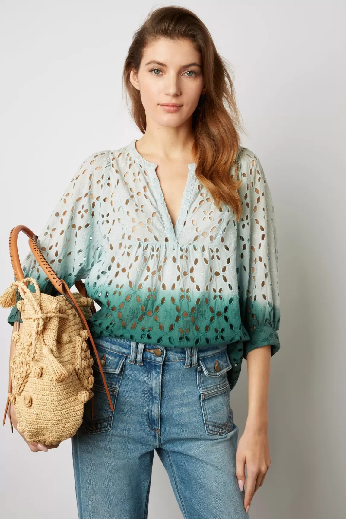 Gerard Darel Blouse Tie And Dye Brodee Vert D'Eau - Alyff Best