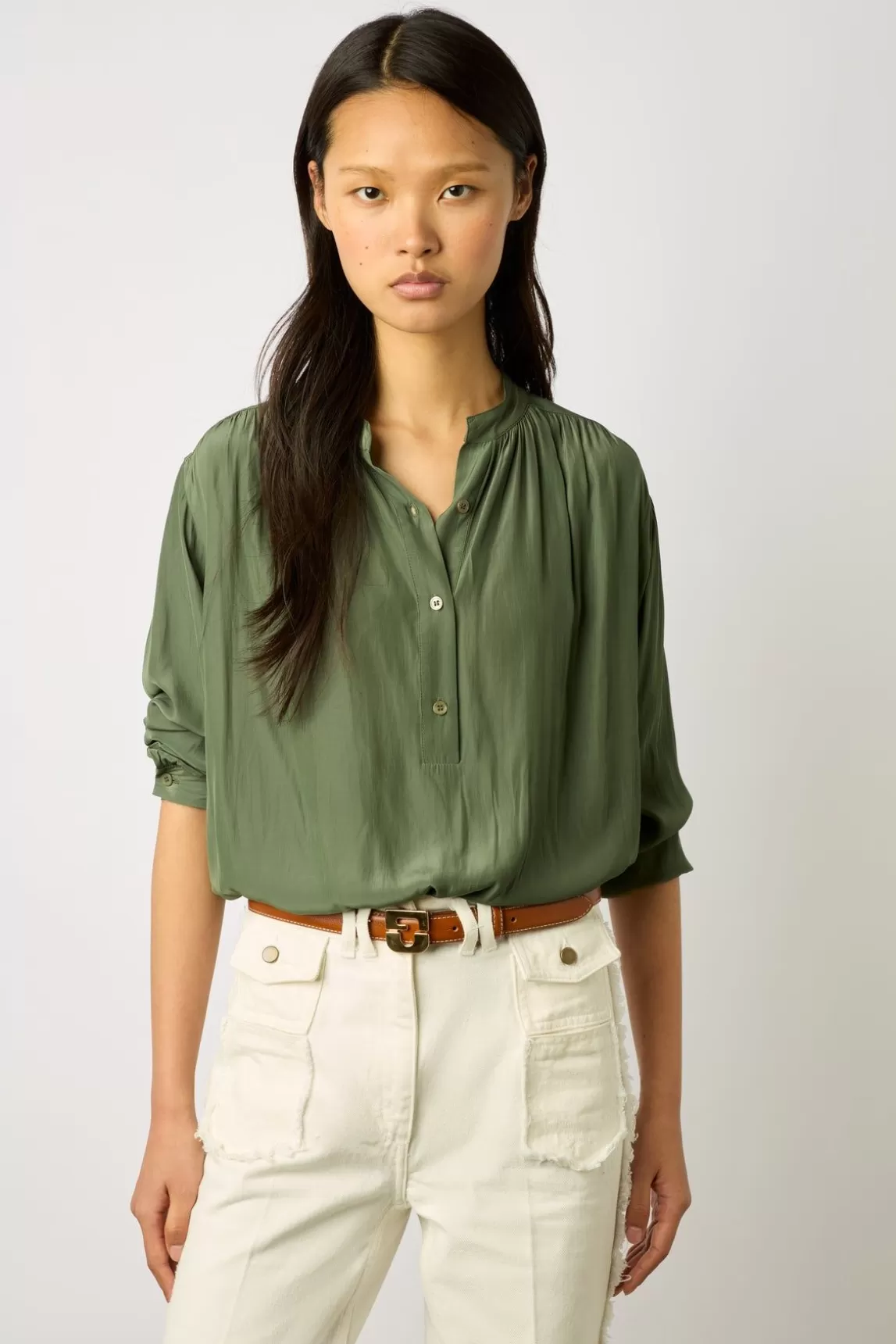 Gerard Darel Blouse Unie Satinee Kaki - Alice Hot