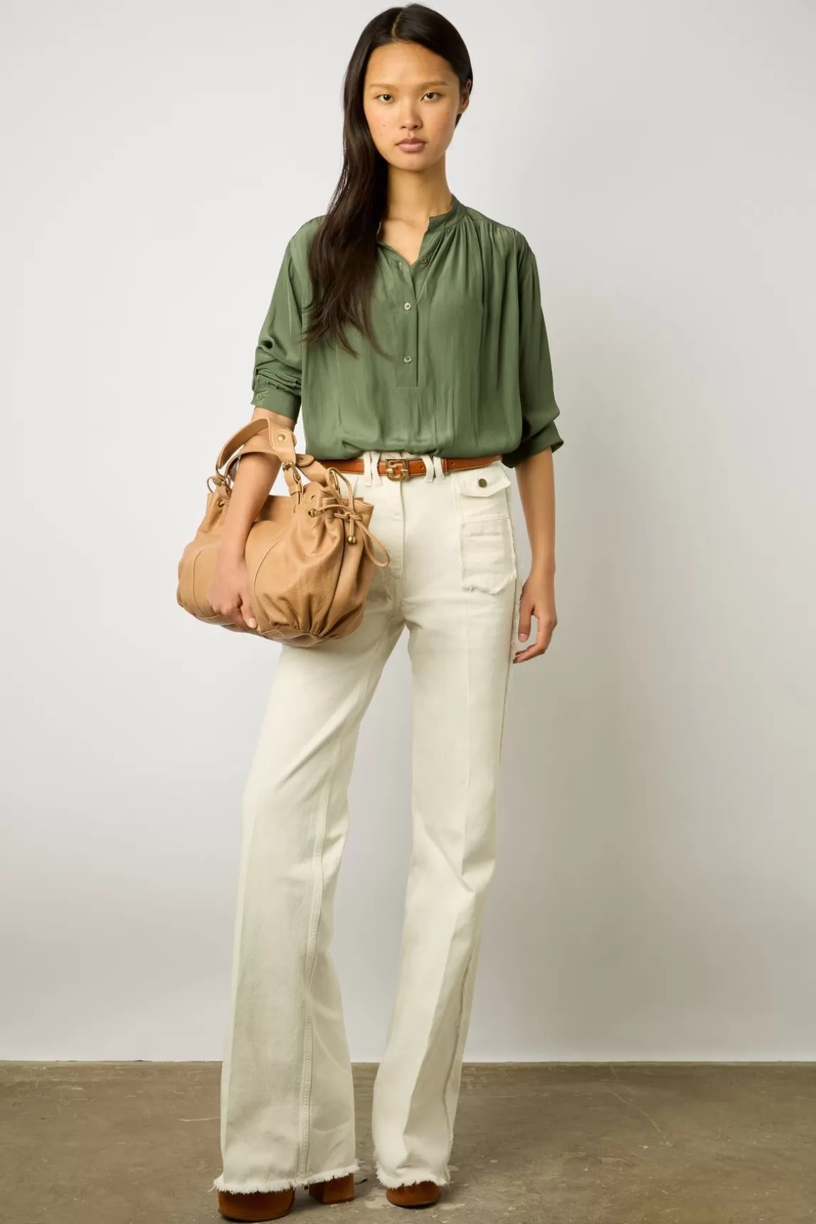 Gerard Darel Blouse Unie Satinee Kaki - Alice Hot