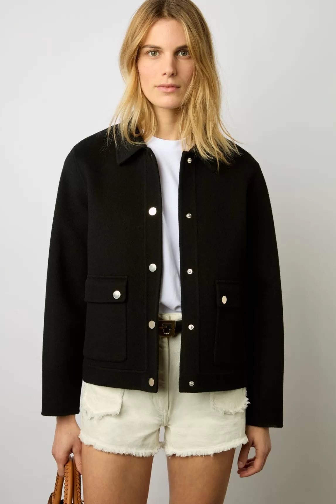 Gerard Darel Blouson En Laine Double-Face Noir - Nattie Shop