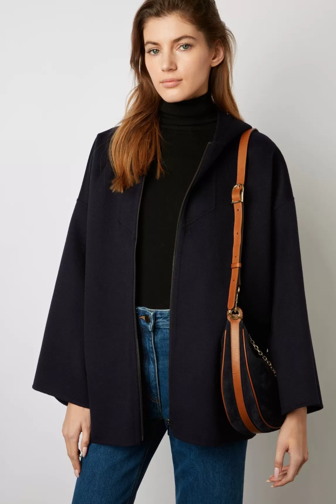 Gerard Darel Cape En Laine Double Face Marine - Nesrynn Online