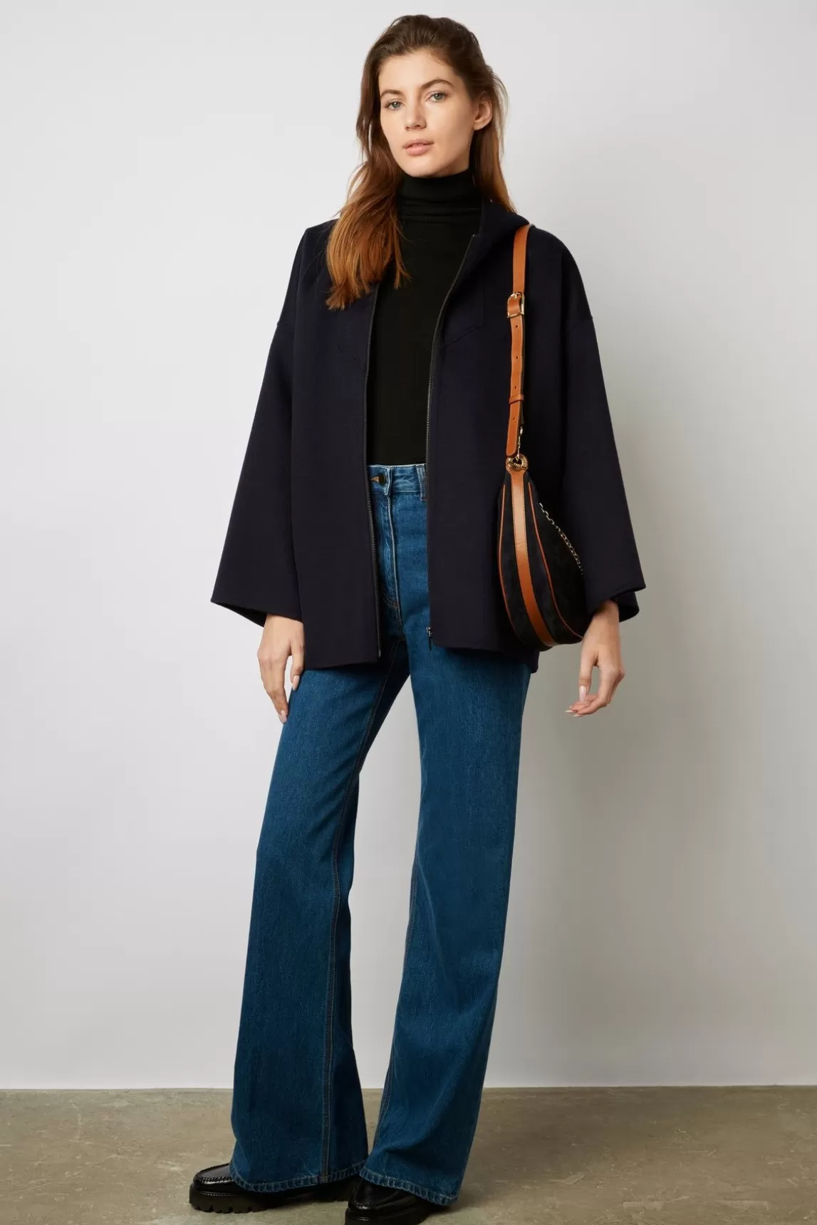 Gerard Darel Cape En Laine Double Face Marine - Nesrynn Online