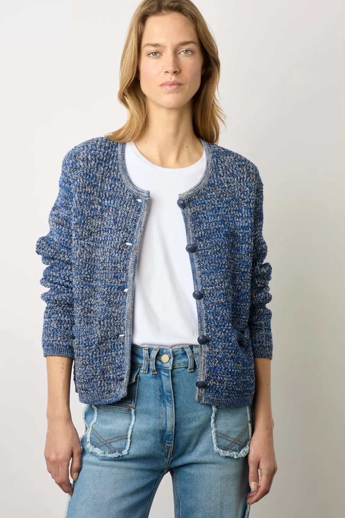 Gerard Darel Gilet En Coton Tweed Marine - Liliana Best Sale