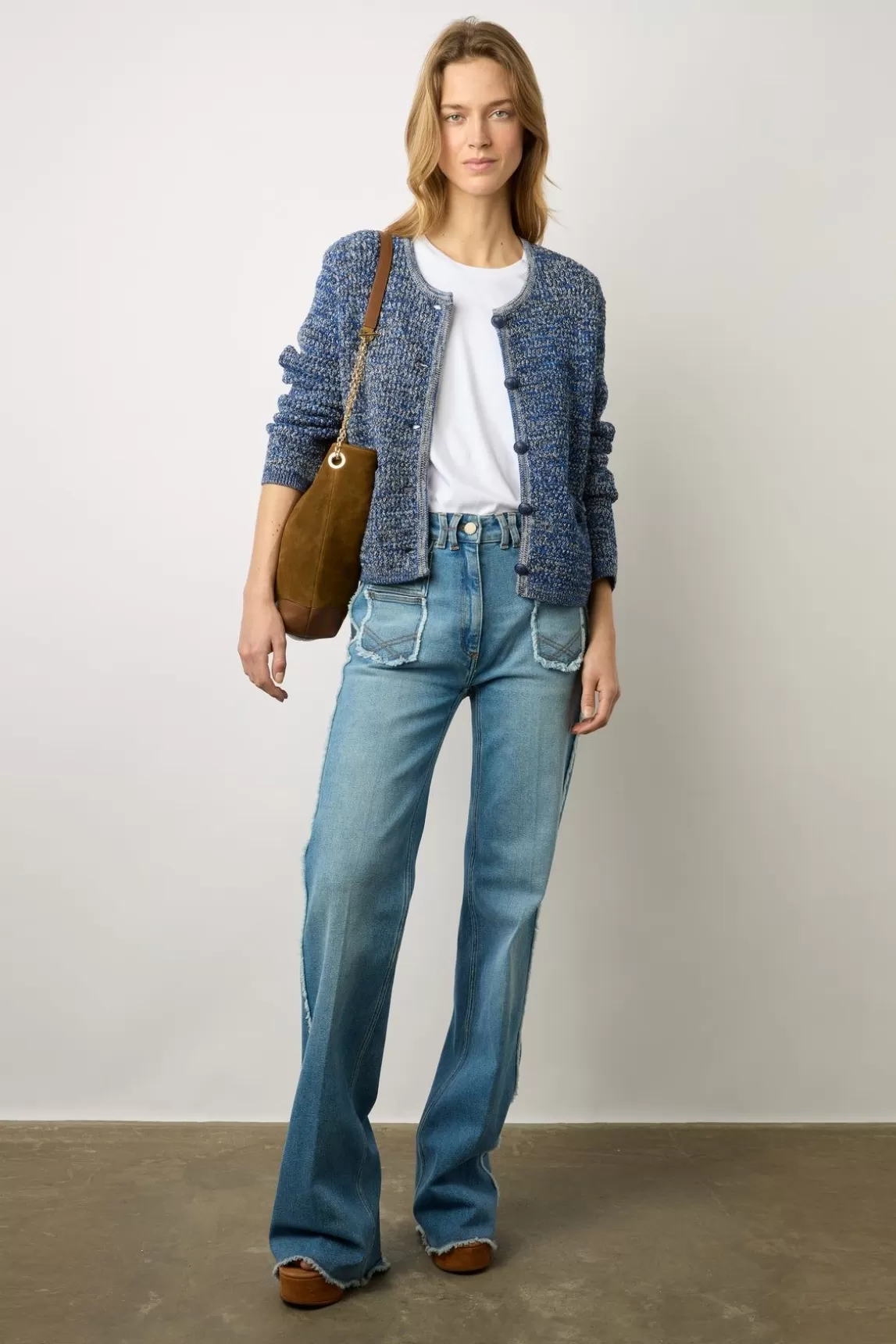 Gerard Darel Gilet En Coton Tweed Marine - Liliana Best Sale