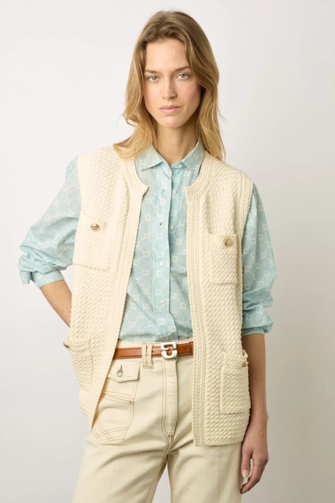 Gerard Darel Gilet Long Sans Manche Ecru - Lizzie Cheap