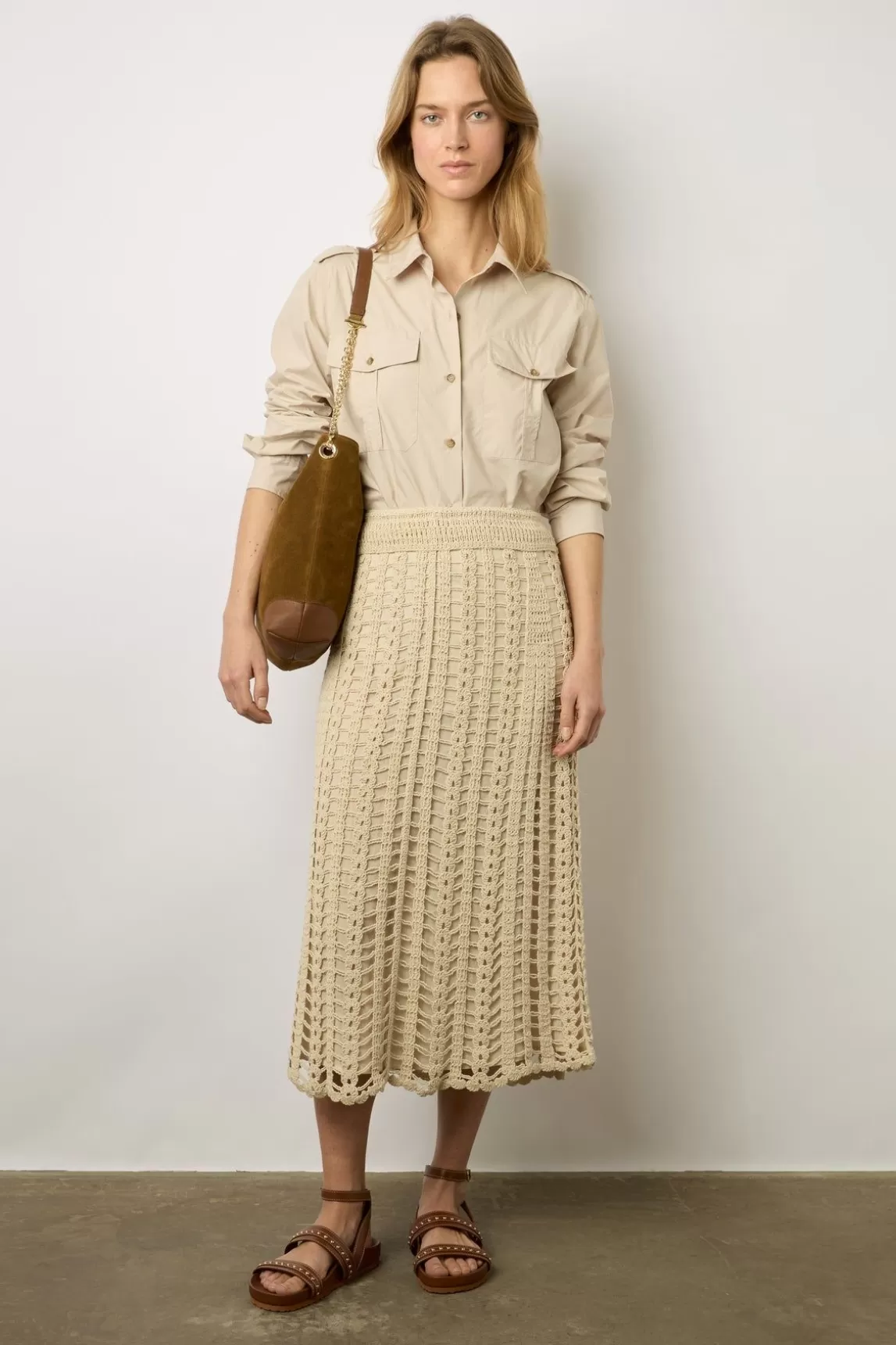 Gerard Darel Jupe Mi-Longue En Crochet Naturel - Dania Flash Sale