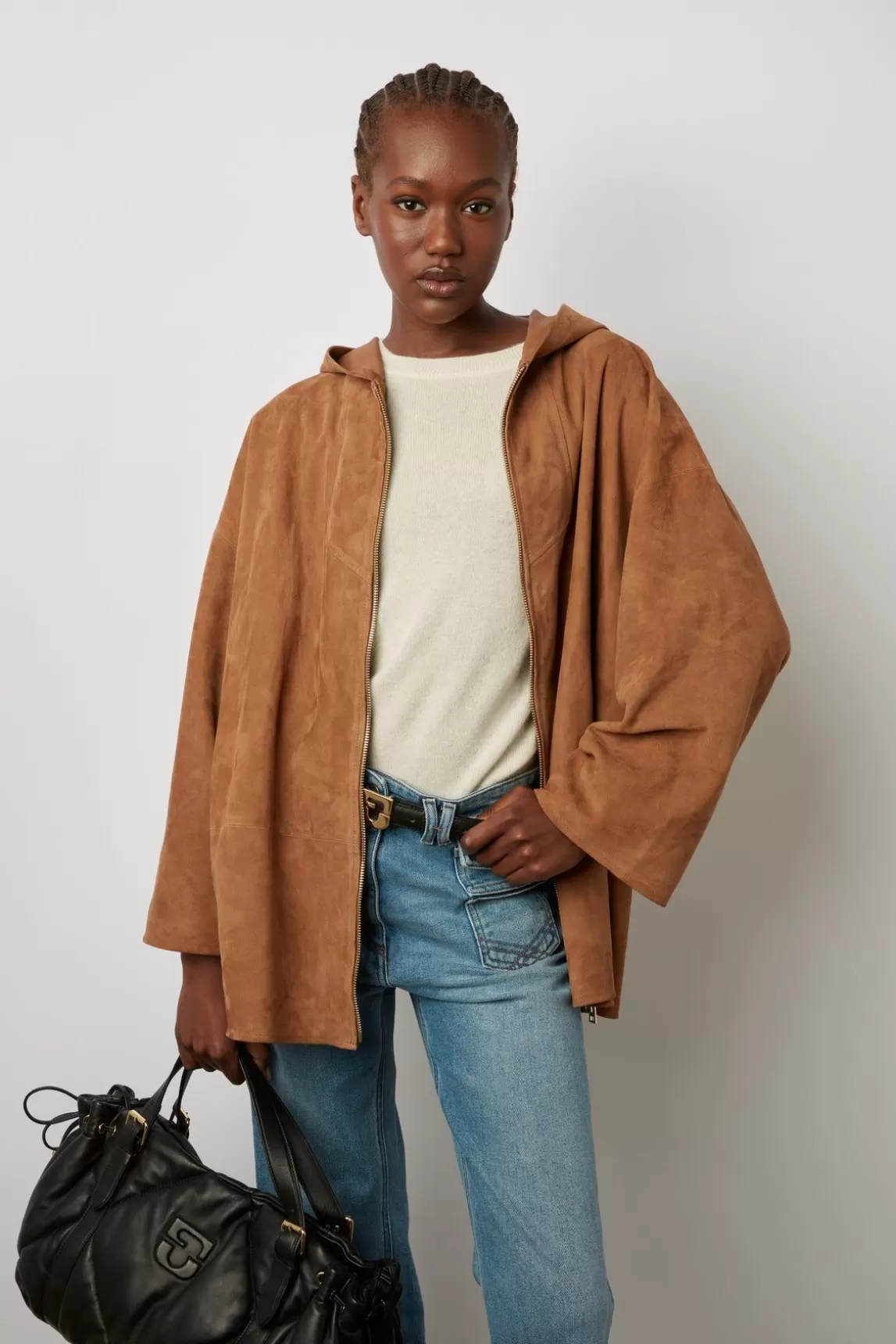 Gerard Darel Manteau A Capuche Cuir Cigare - Jenifer Discount