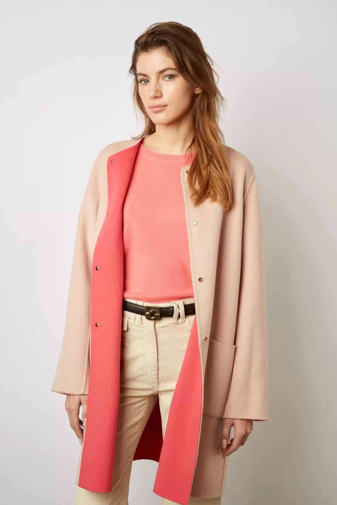 Gerard Darel Manteau Reversible En Laine Corail - Nadra Shop