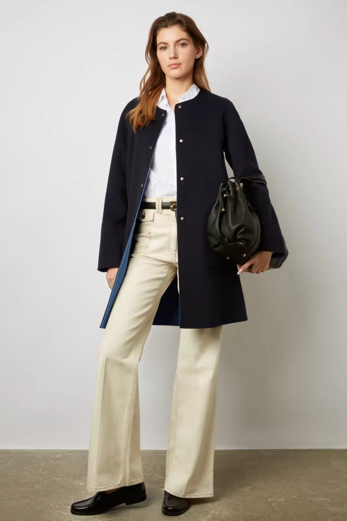 Gerard Darel Manteau Reversible En Laine Marine - Nadra Outlet