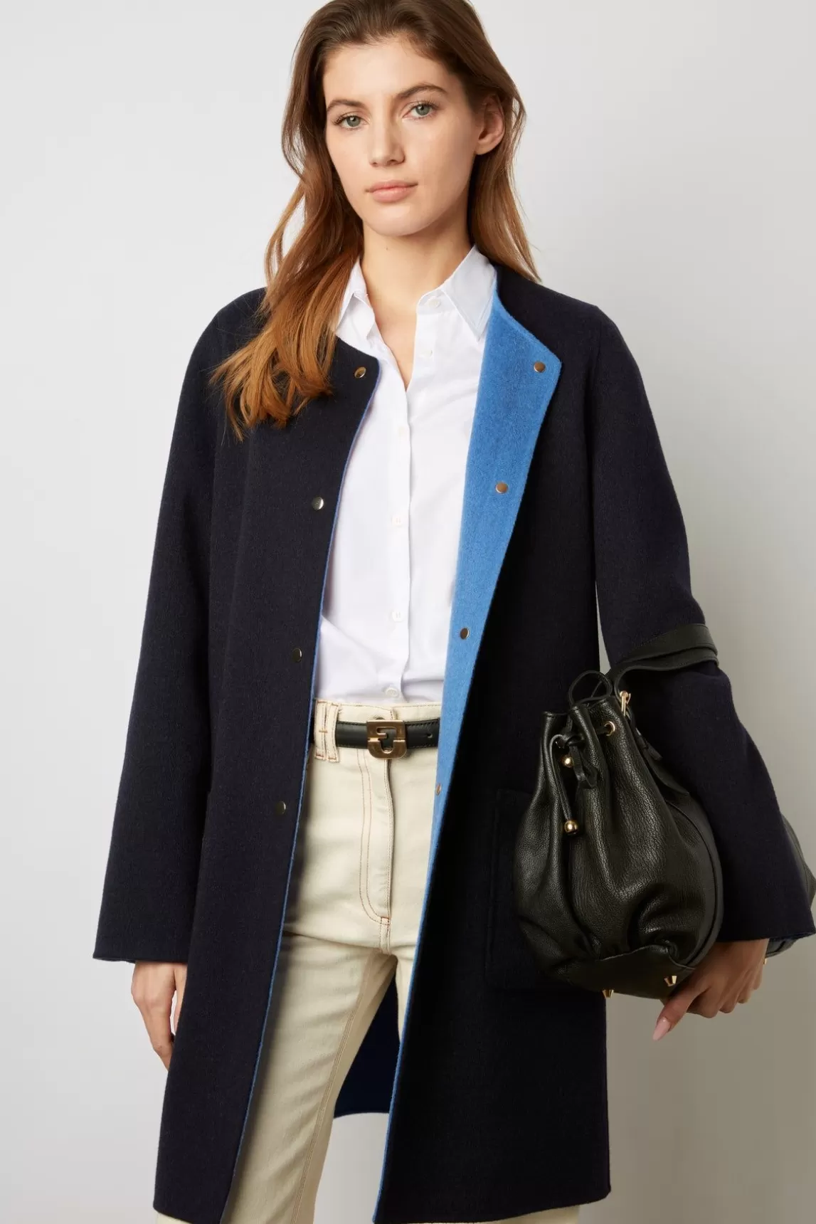 Gerard Darel Manteau Reversible En Laine Marine - Nadra Outlet