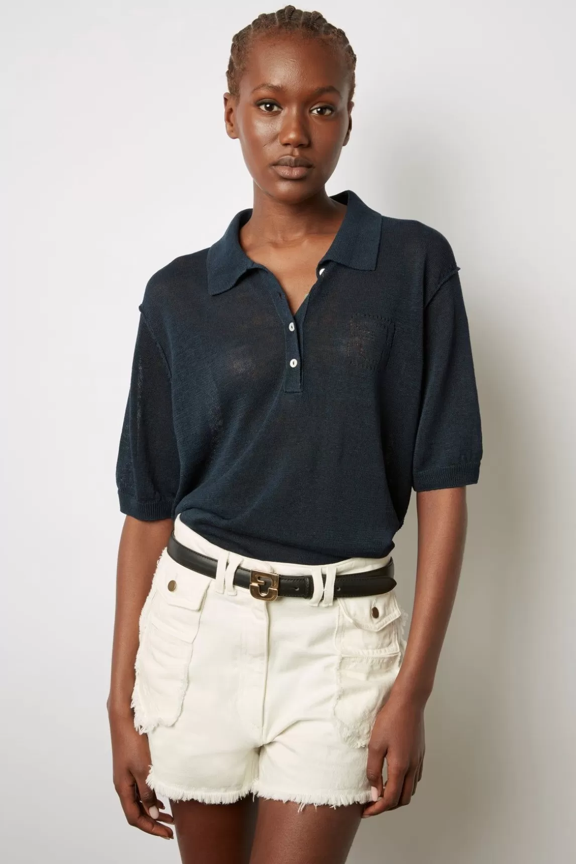 Gerard Darel Polo En Lin Melange Marine - Lana Flash Sale