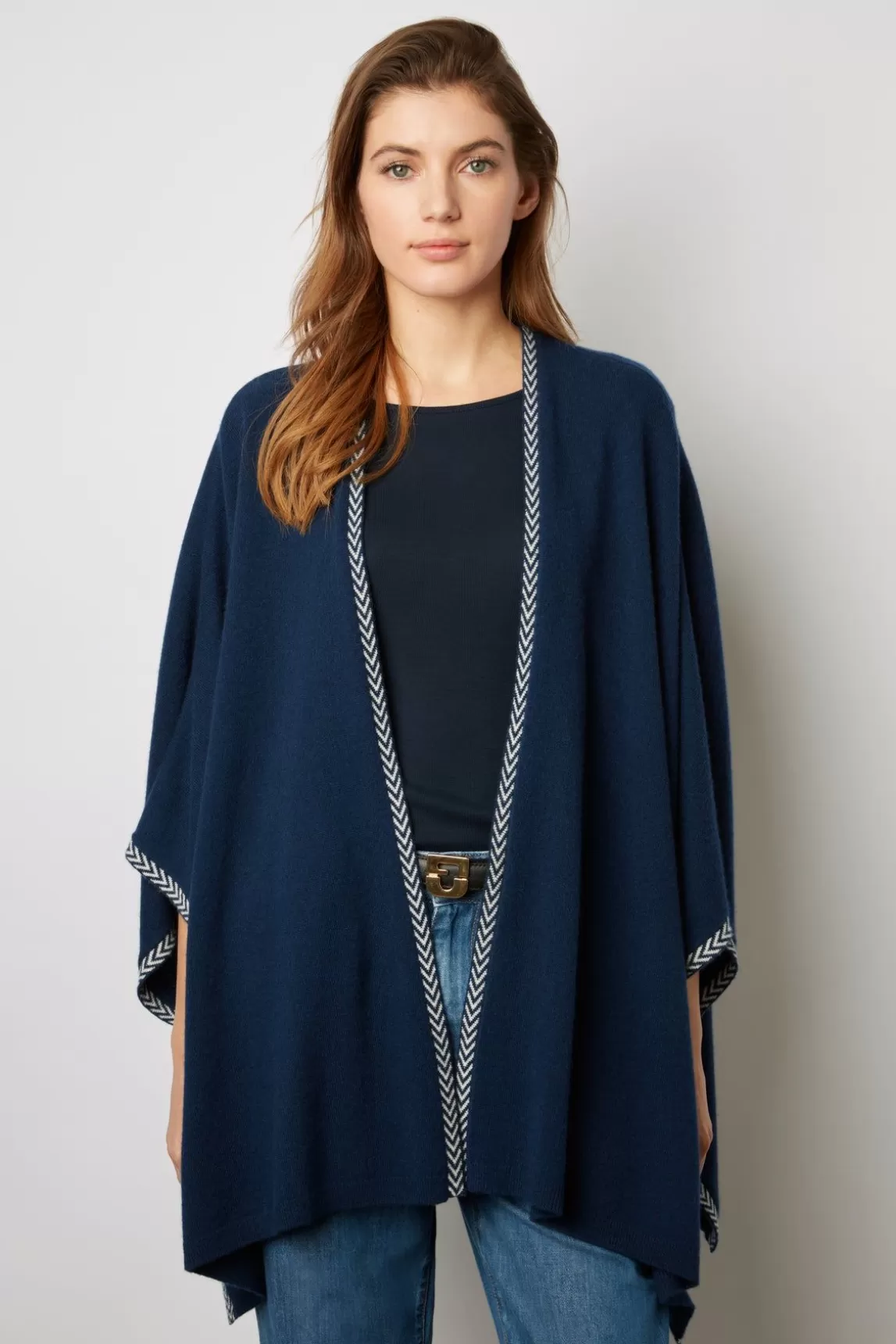 Gerard Darel Poncho Cachemire Chevrons Marine - Landa Discount