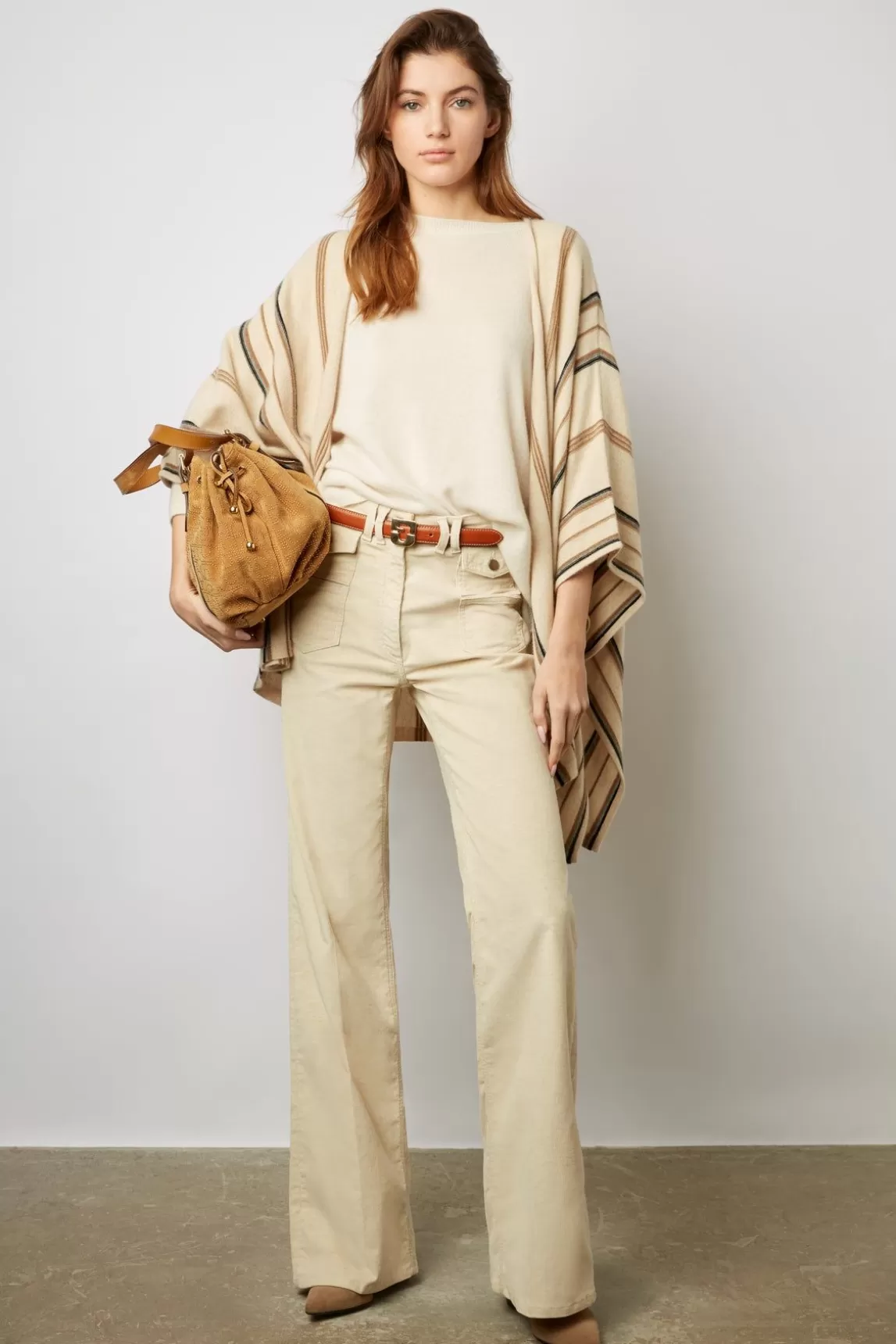 Gerard Darel Poncho Cachemire Raye Sable - Lucinde Clearance