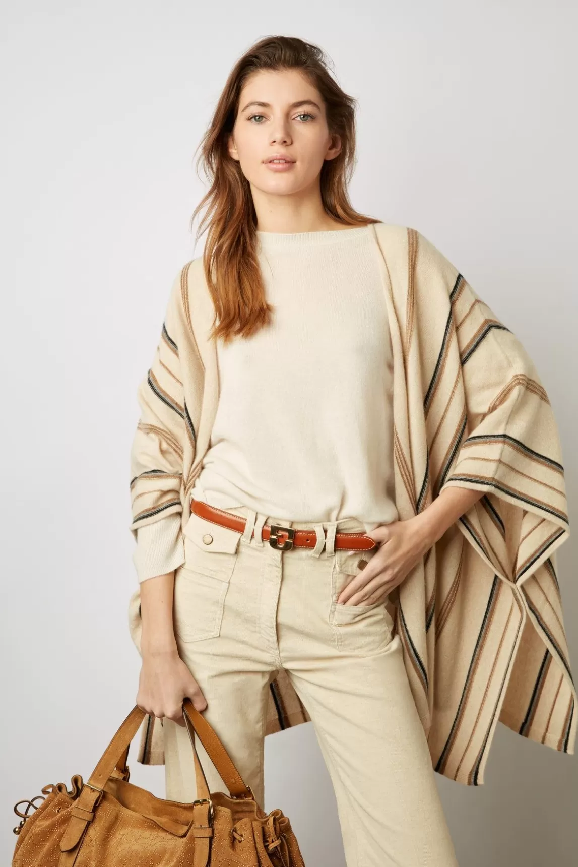 Gerard Darel Poncho Cachemire Raye Sable - Lucinde Clearance