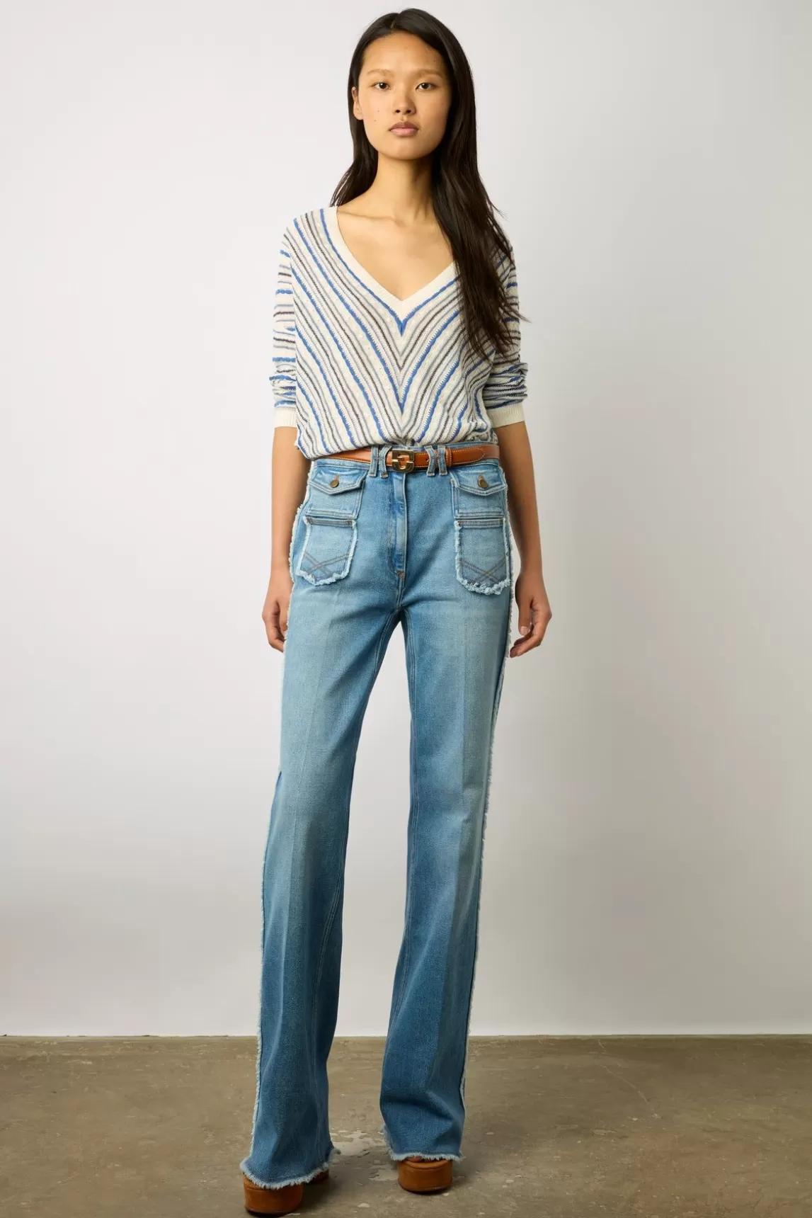 Gerard Darel Pull En Lin Rayures Bleu Ocean - Lamia Clearance