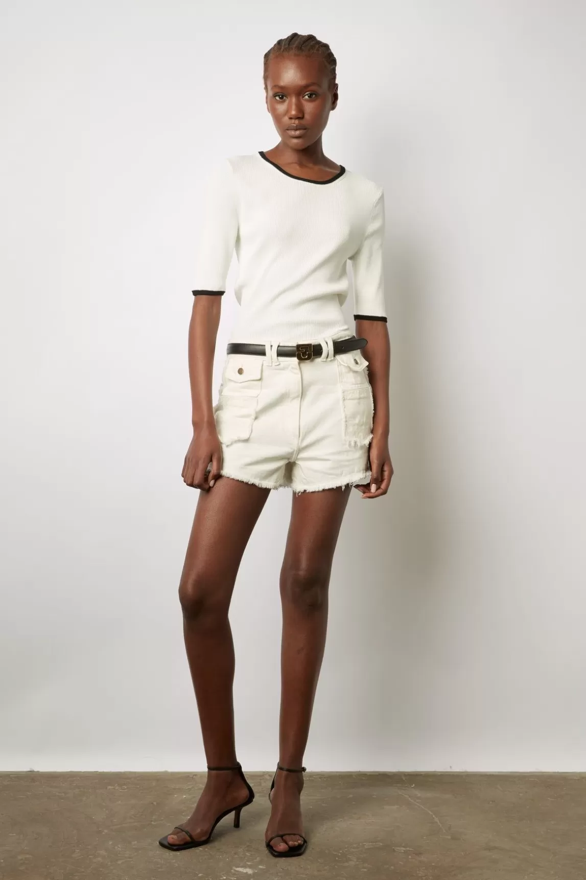 Gerard Darel Pull Uni Bicolore A Cotes Ecru - Lamiss Fashion
