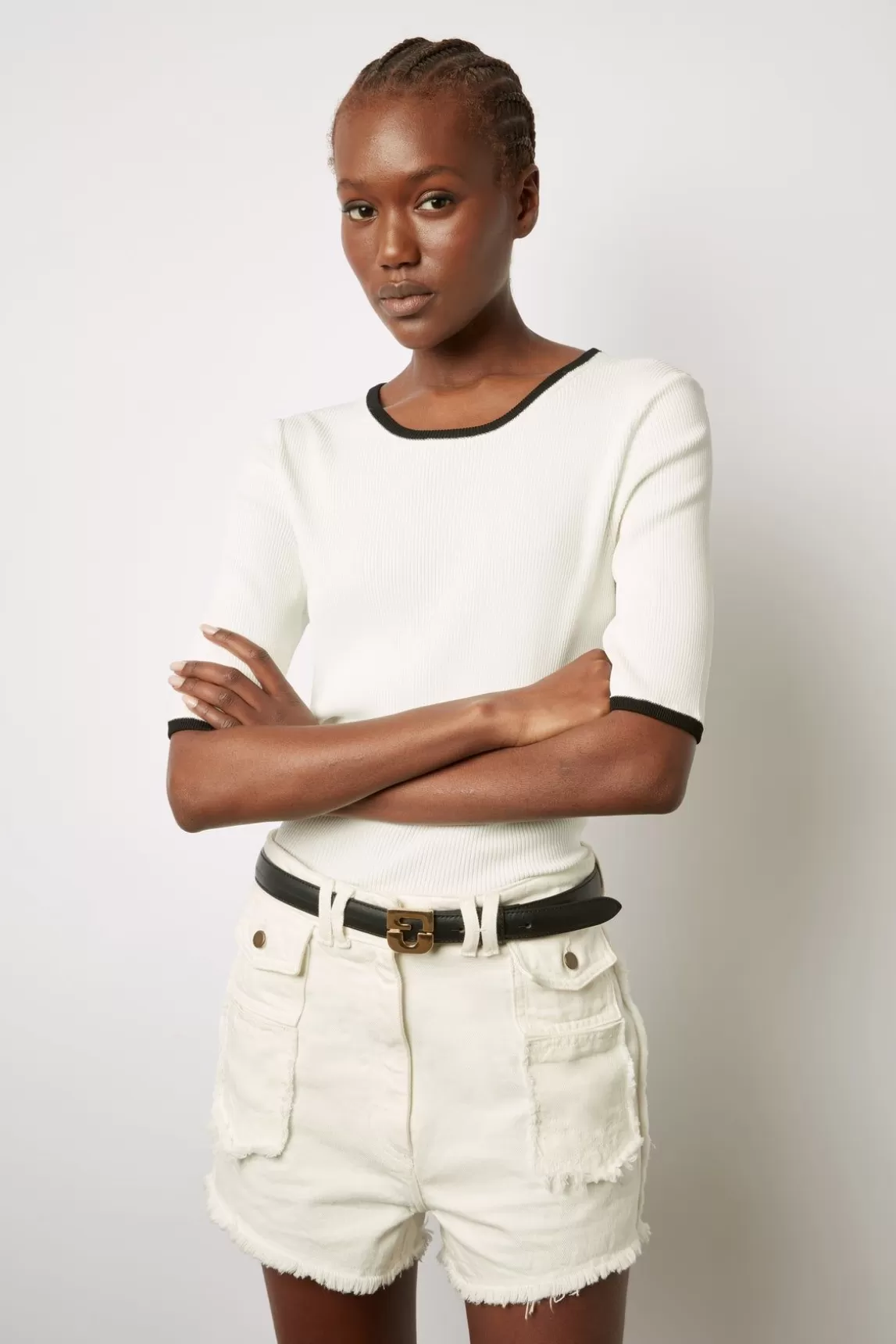 Gerard Darel Pull Uni Bicolore A Cotes Ecru - Lamiss Fashion