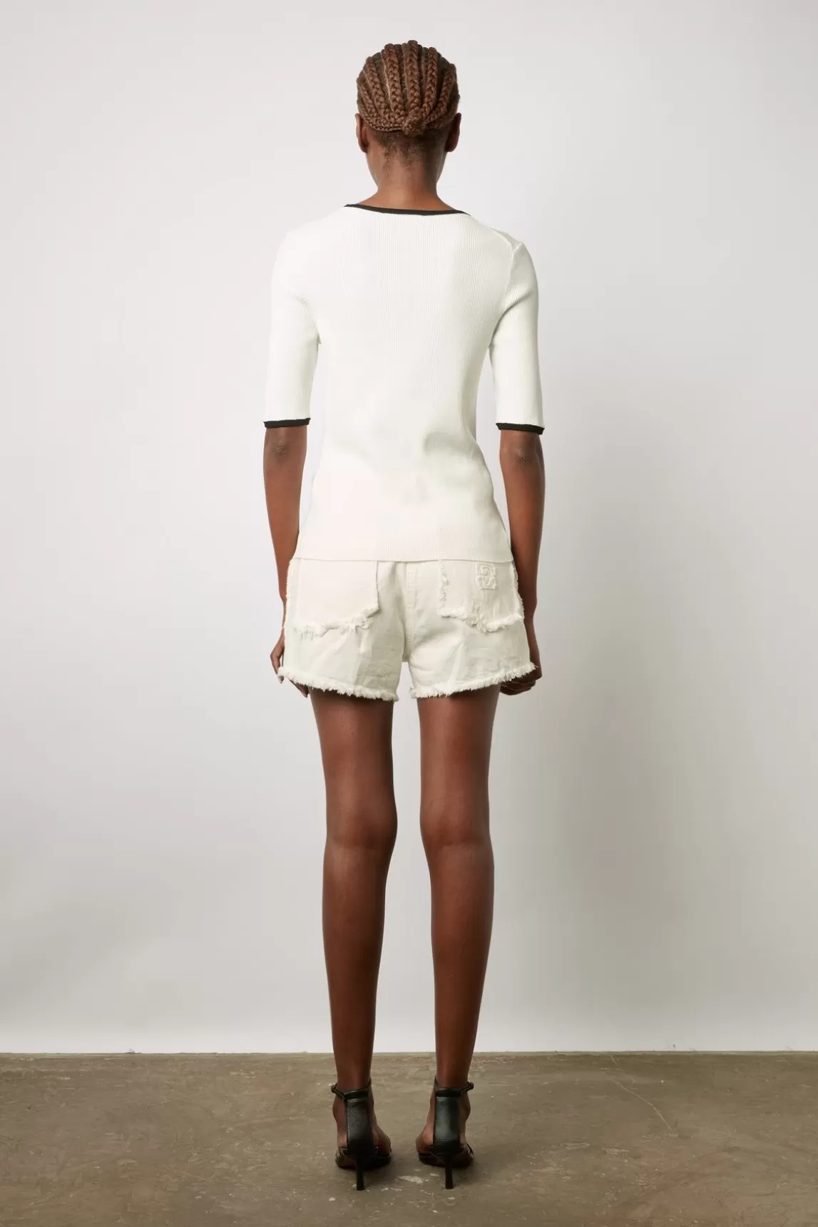 Gerard Darel Pull Uni Bicolore A Cotes Ecru - Lamiss Fashion