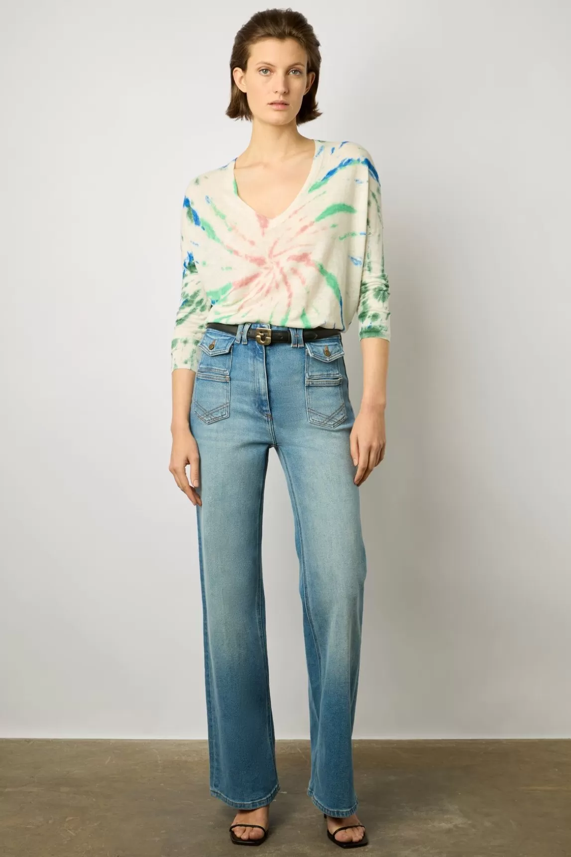 Gerard Darel Pull V Etoile En Lin Vert D'Eau - Lance Sale