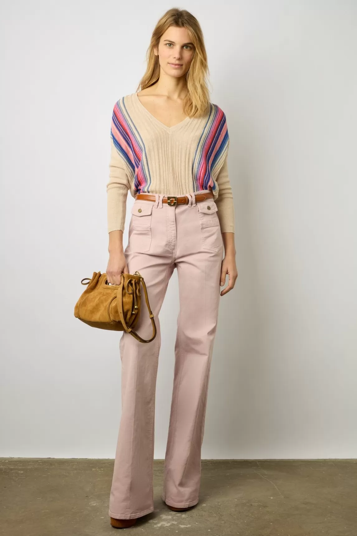 Gerard Darel Pull V Raye En Lin Beige - Louna Flash Sale