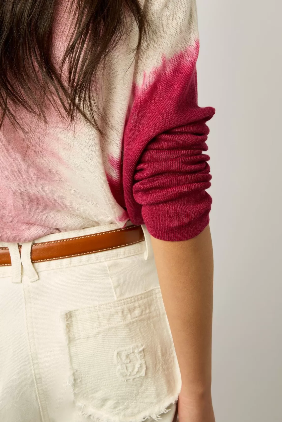 Gerard Darel Pull V Tie And Dye En Lin Rose Vif - Lamy Best