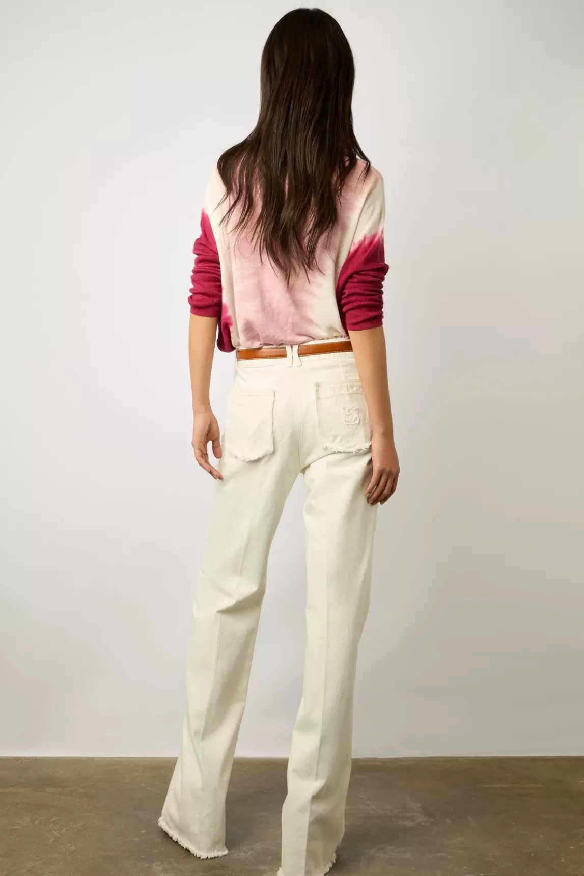 Gerard Darel Pull V Tie And Dye En Lin Rose Vif - Lamy Best