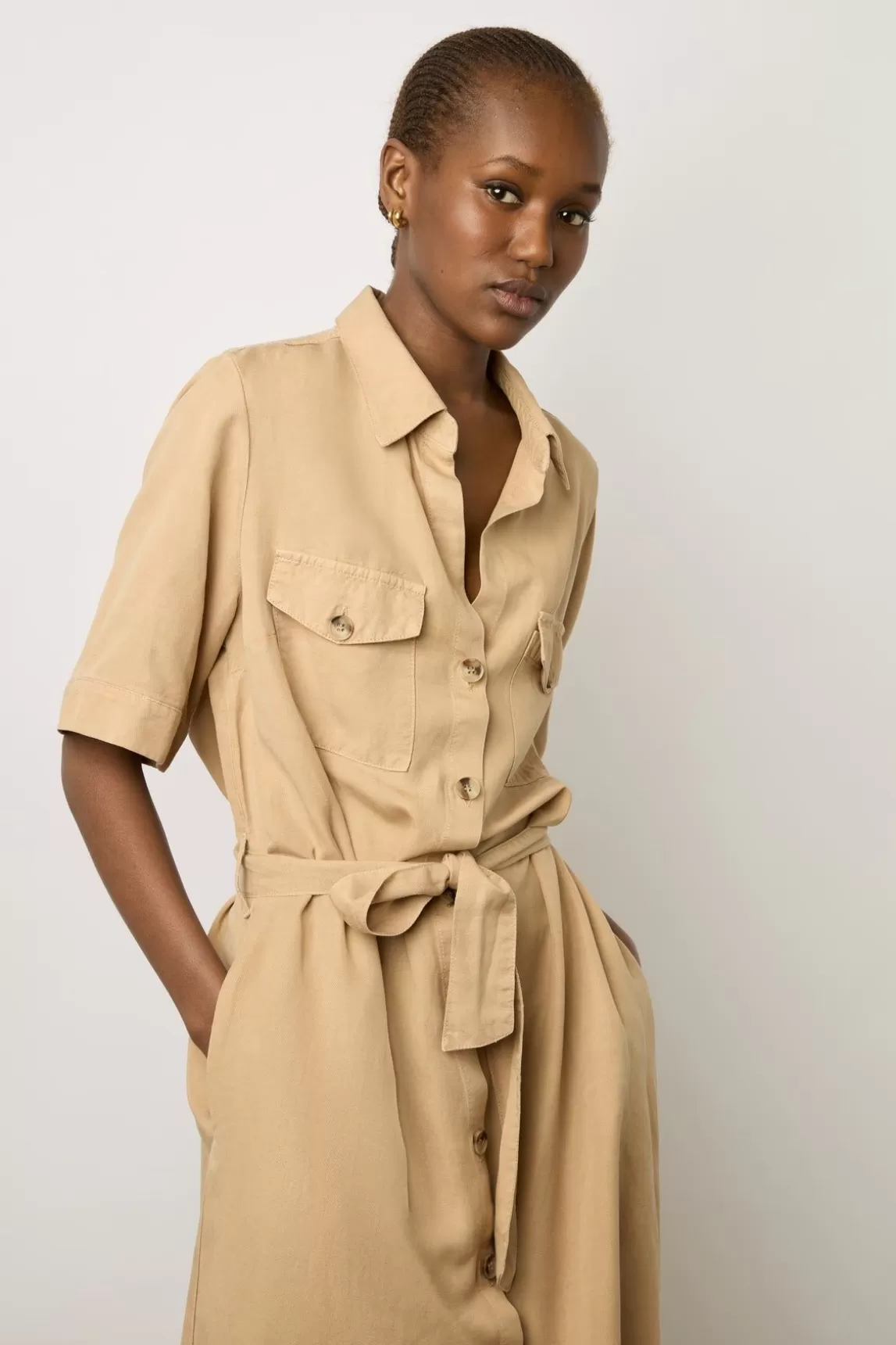 Gerard Darel Robe Chemise Unie Sable - Estille Shop