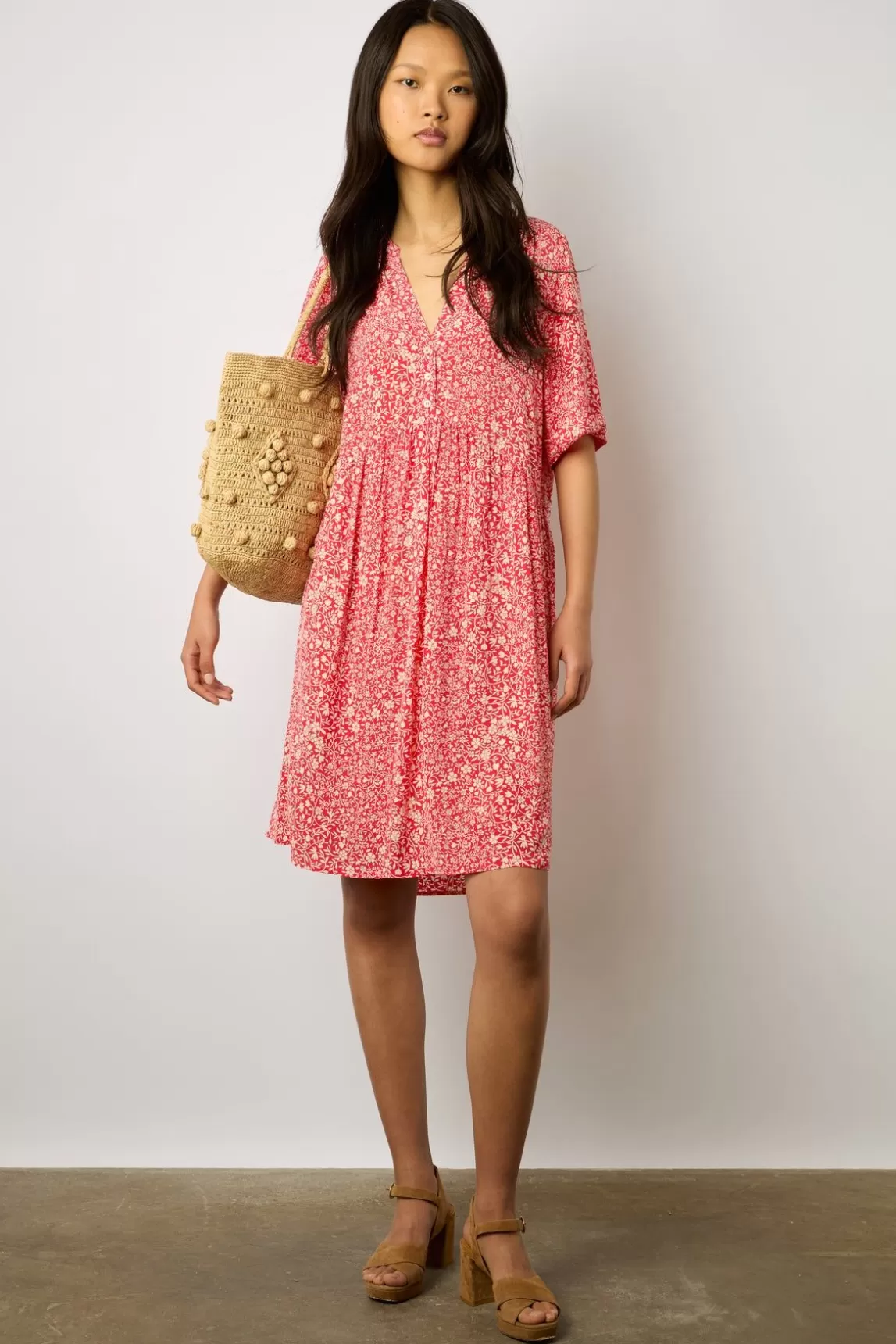 Gerard Darel Robe Courte A Fleurs Corail - Ennalita Cheap