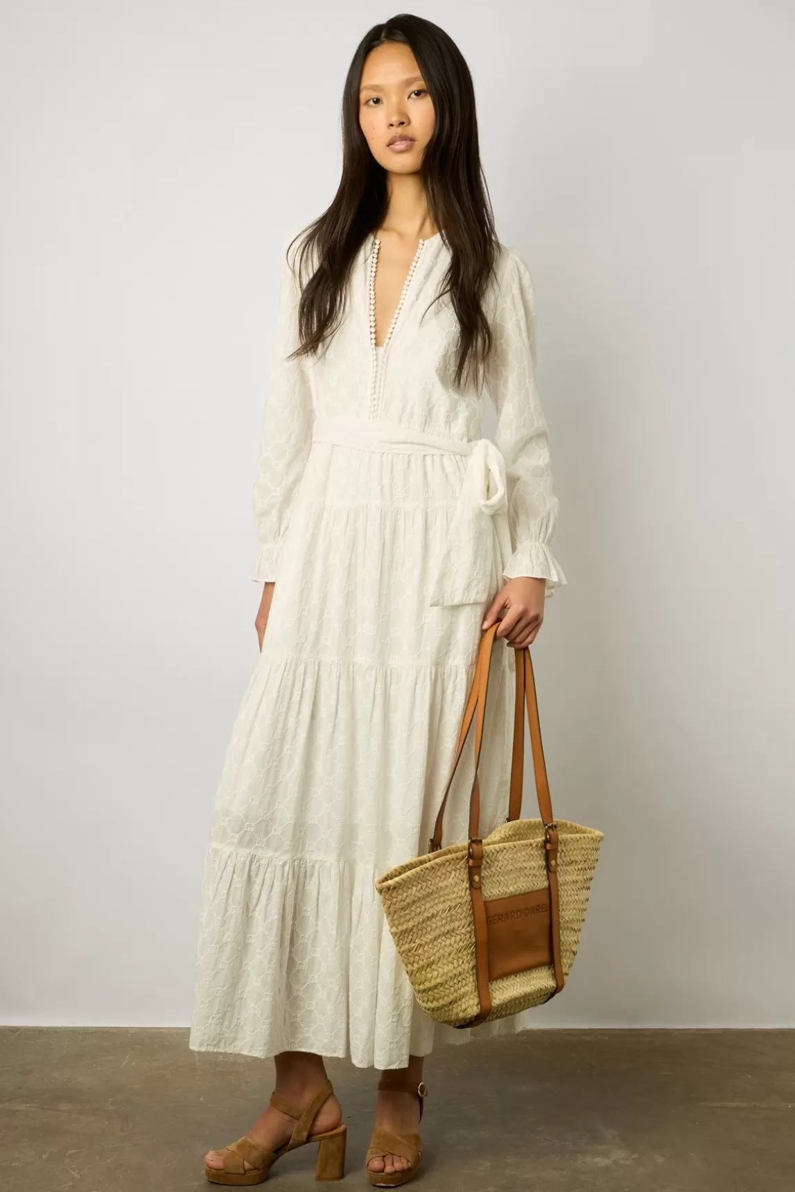 Gerard Darel Robe Longue Blanche Brodee Blanc - Etann Clearance