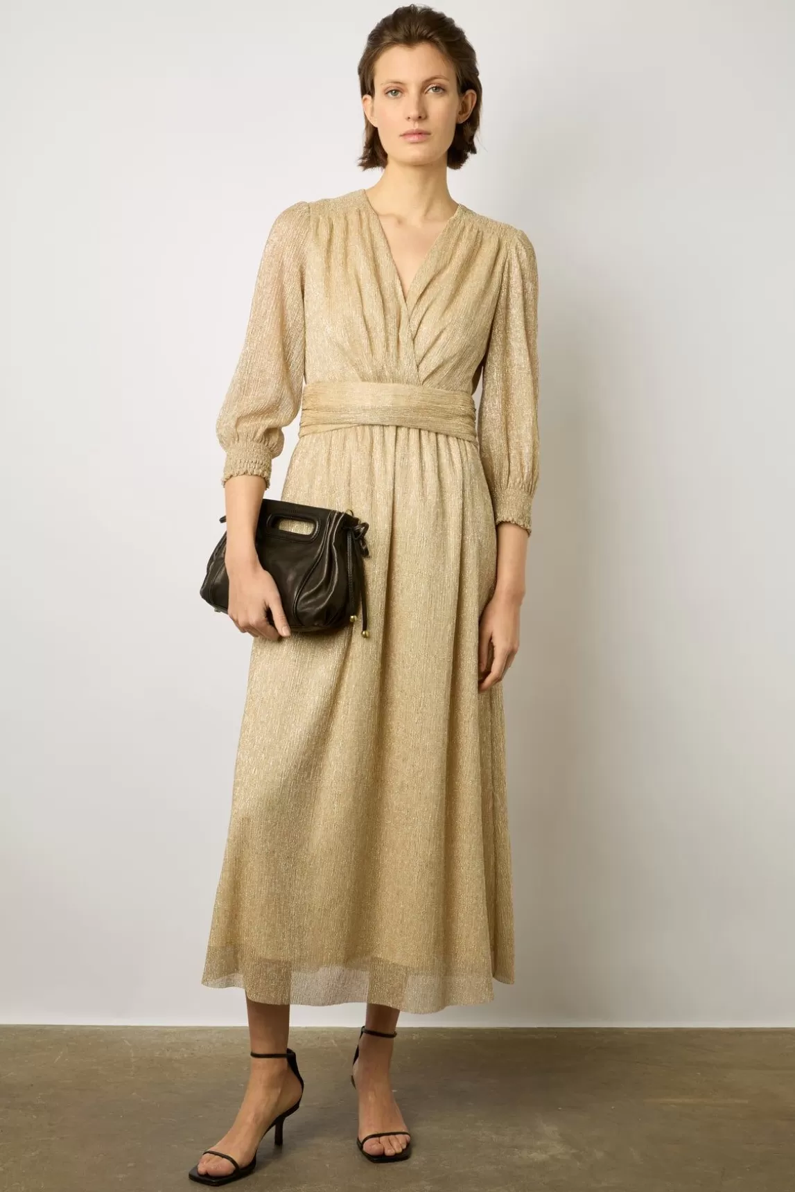 Gerard Darel Robe Longue En Lurex Or - Elline Outlet