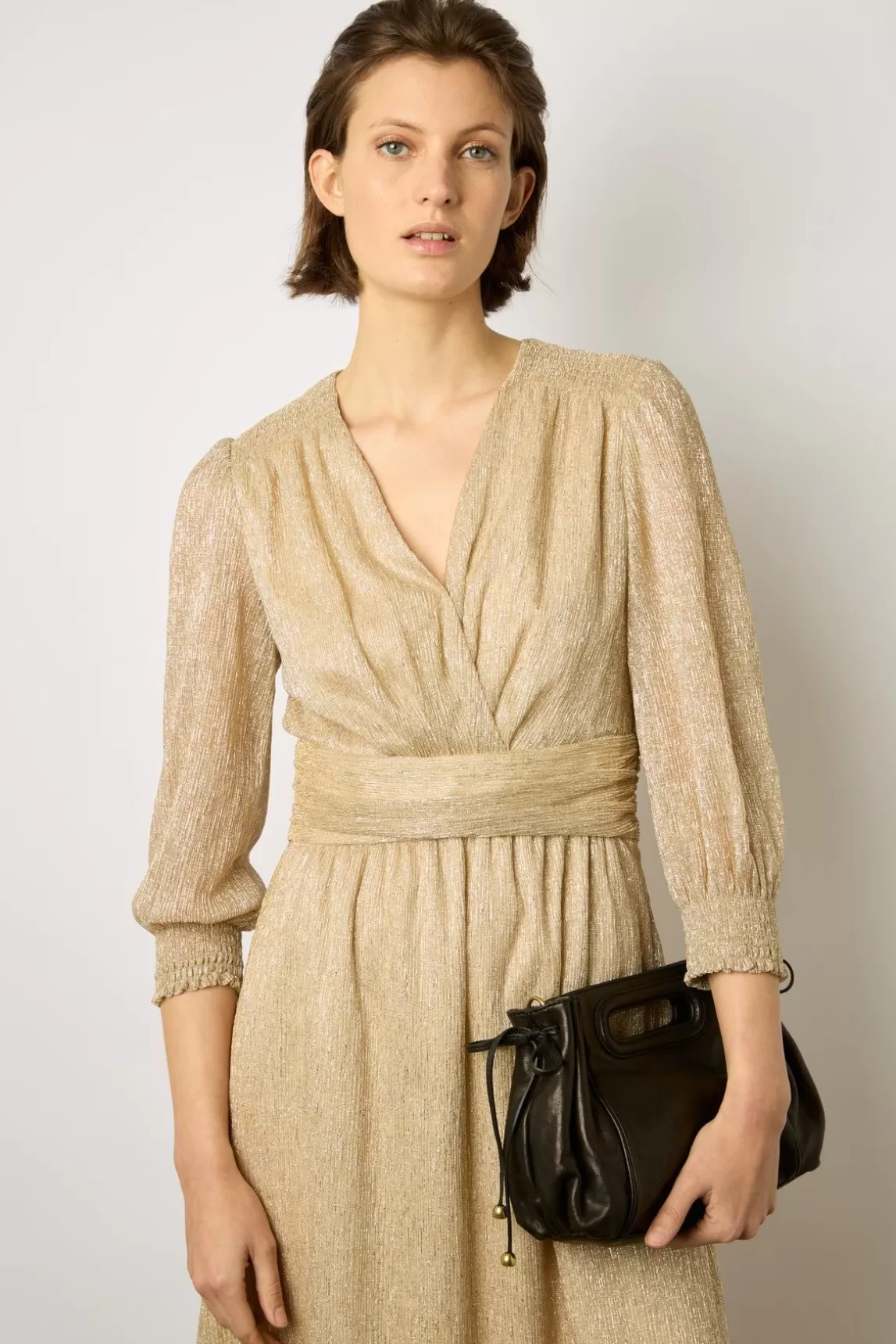 Gerard Darel Robe Longue En Lurex Or - Elline Outlet