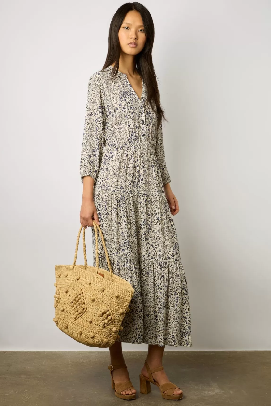 Gerard Darel Robe Longue Imprime Floral Ecru - Erinna Outlet