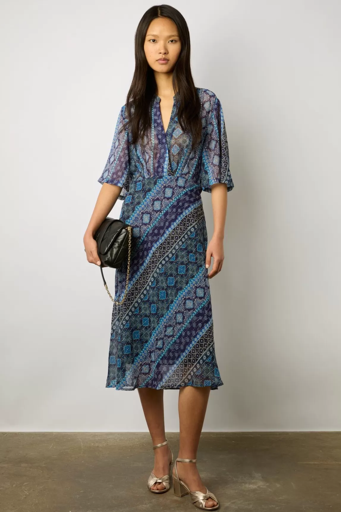 Gerard Darel Robe Midi A Petits Clous Indigo - Elia Best