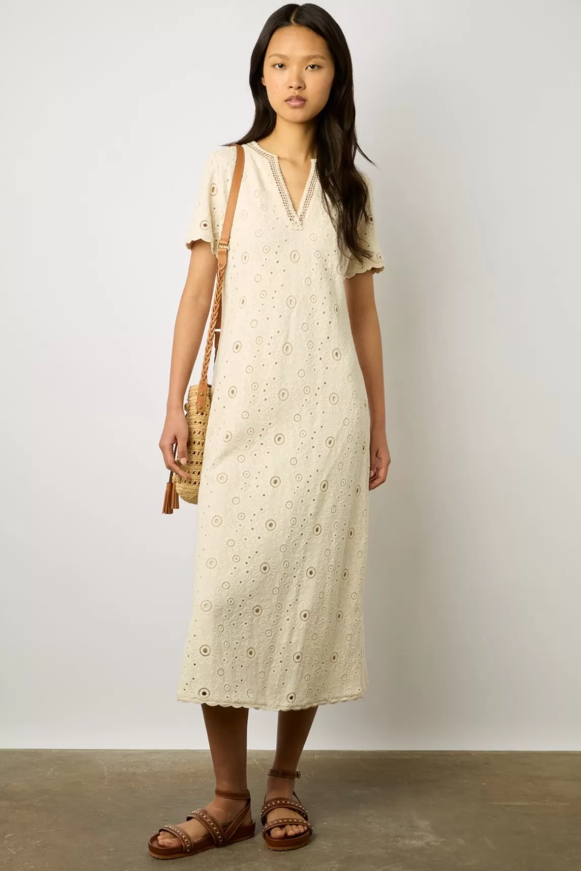 Gerard Darel Robe Midi Brodee Naturel - Elouane Online