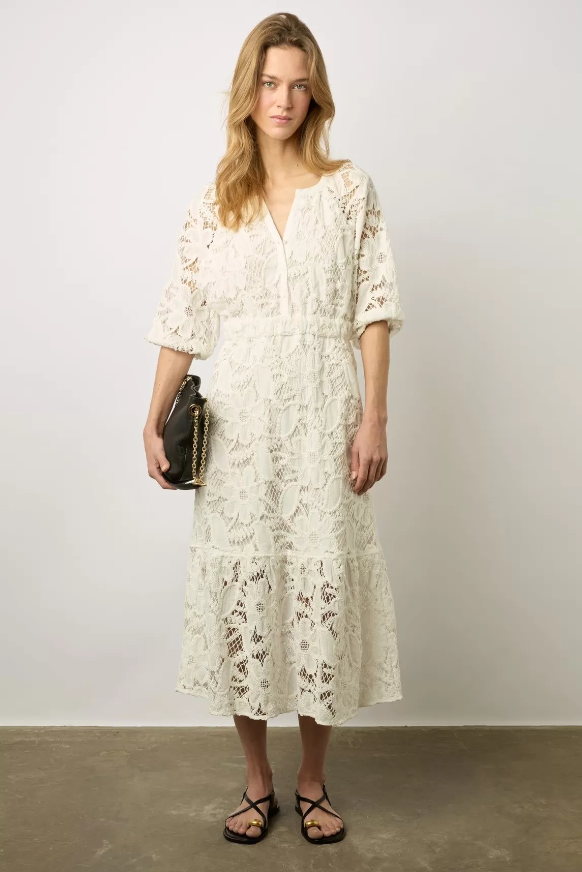 Gerard Darel Robe Midi En Broderies Blanc - Eleonie Cheap