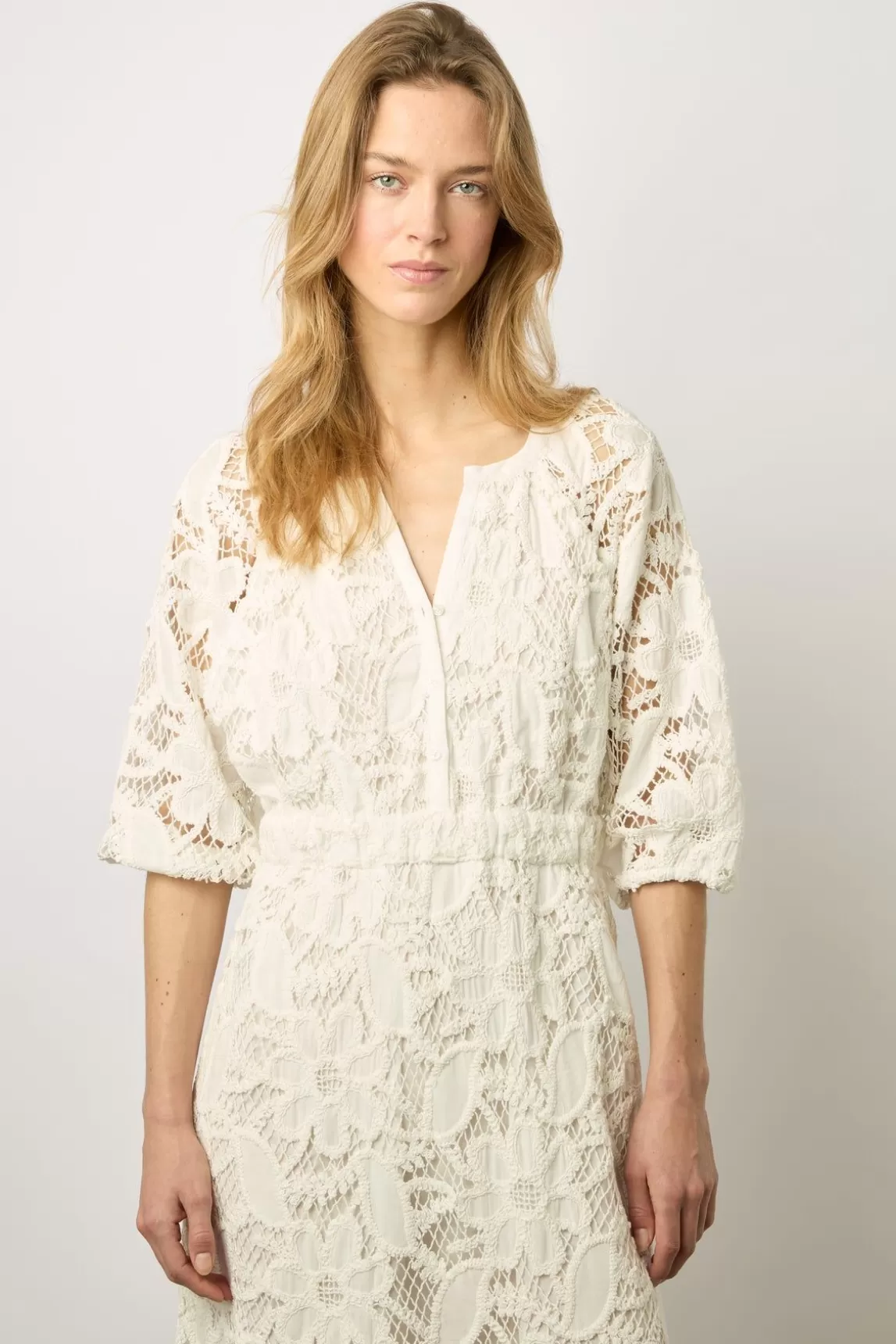 Gerard Darel Robe Midi En Broderies Blanc - Eleonie Cheap