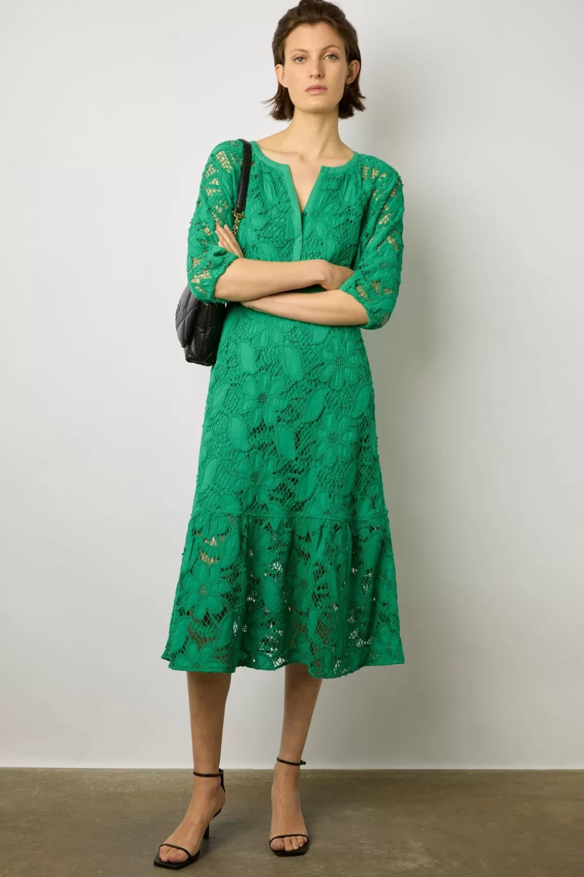 Gerard Darel Robe Midi En Broderies Vert - Eleonie Shop