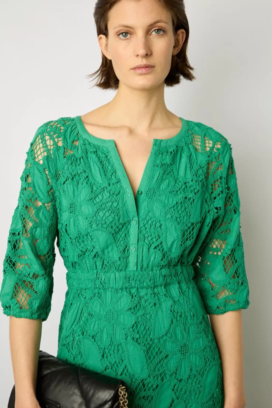 Gerard Darel Robe Midi En Broderies Vert - Eleonie Shop