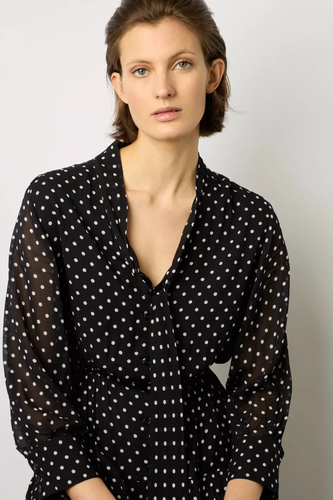 Gerard Darel Robe Midi En Crepe A Pois Marine - Elda Outlet