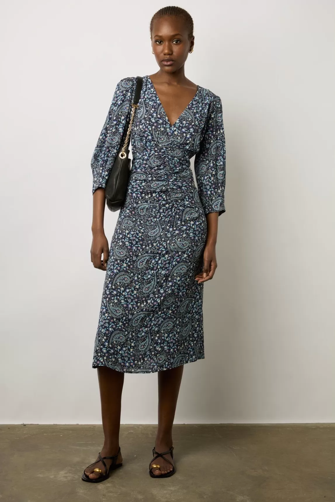 Gerard Darel Robe Midi Imprimee Marine - Estelle Shop