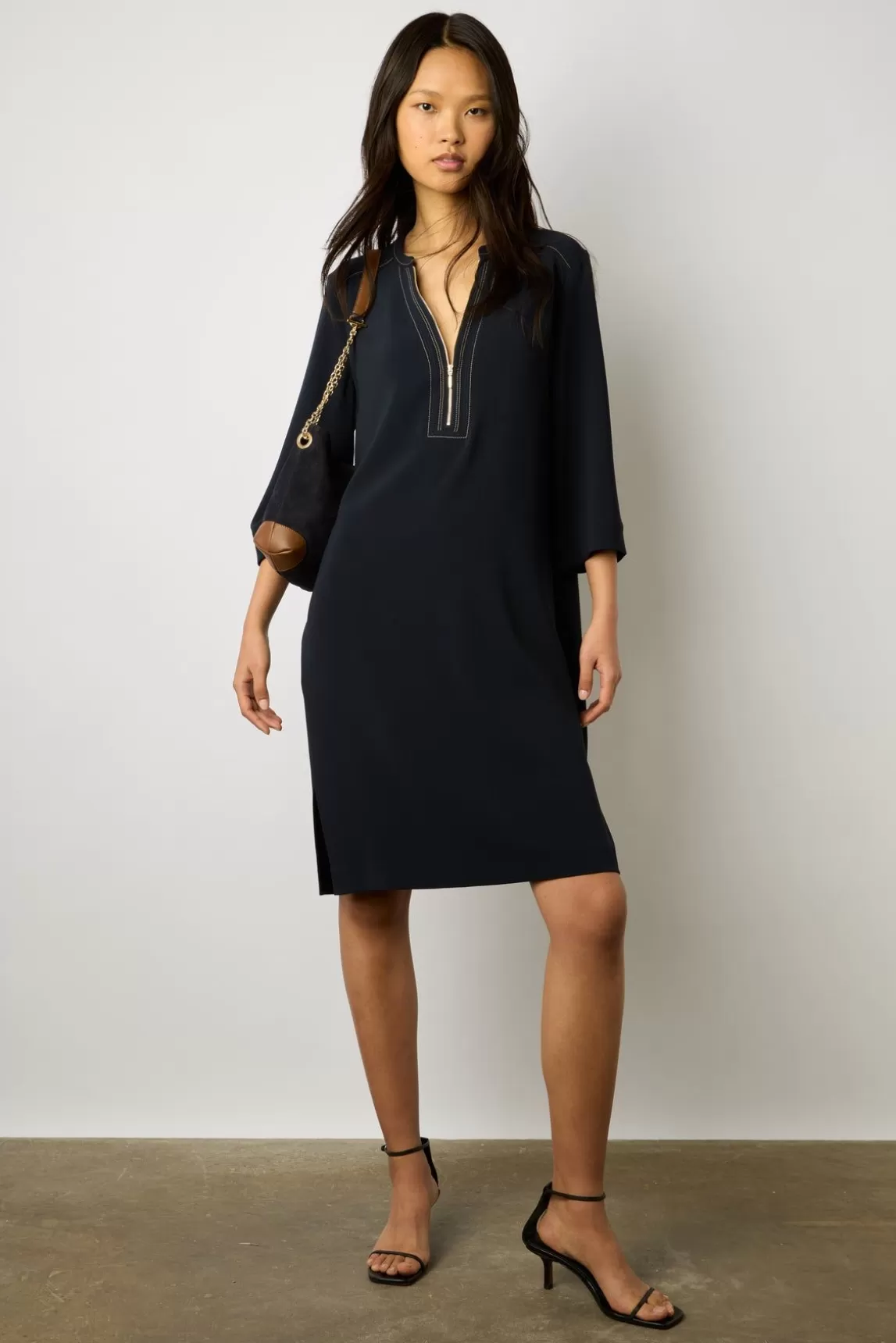 Gerard Darel Robe Mi-Longue Col Zippe Marine - Eliff Best