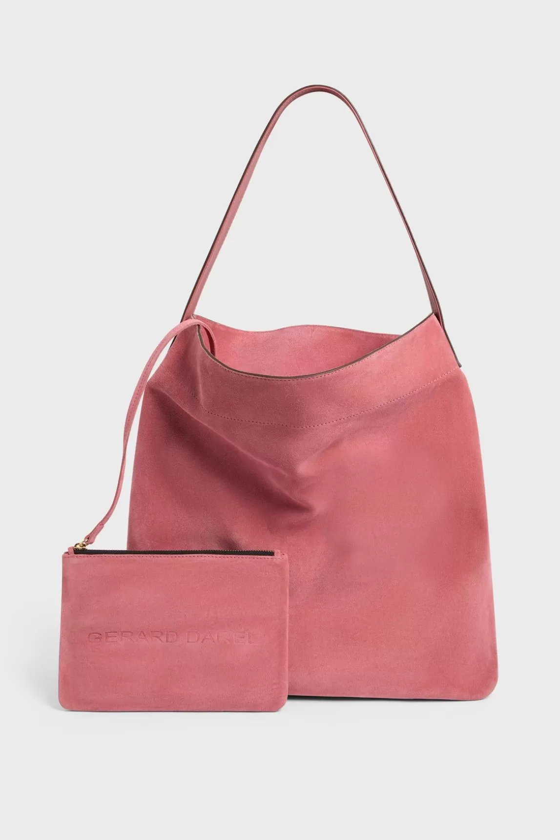 Gerard Darel Sac Hobo En Cuir Velours Bois De Rose - Lady Outlet