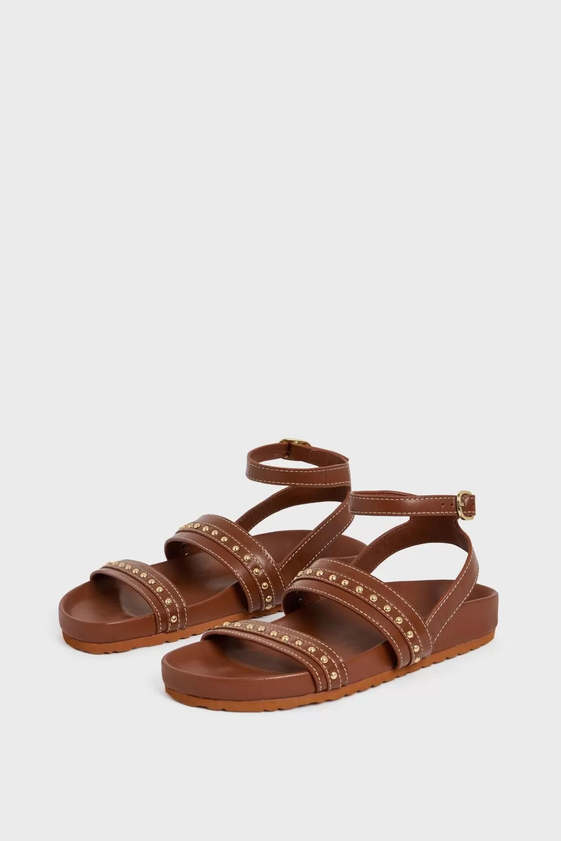 Gerard Darel Sandales En Cuir Et Clous Cognac - Arianne Hot