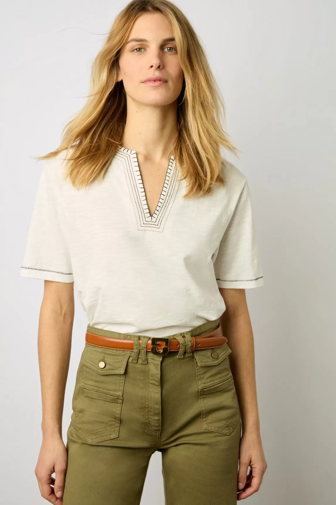 Gerard Darel Tshirt Col Tunisien En Coton Ecru - Marina Cheap